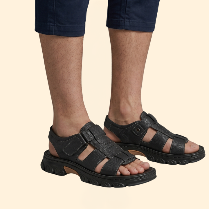Men's Pebbled Strap Sandals with Fastener