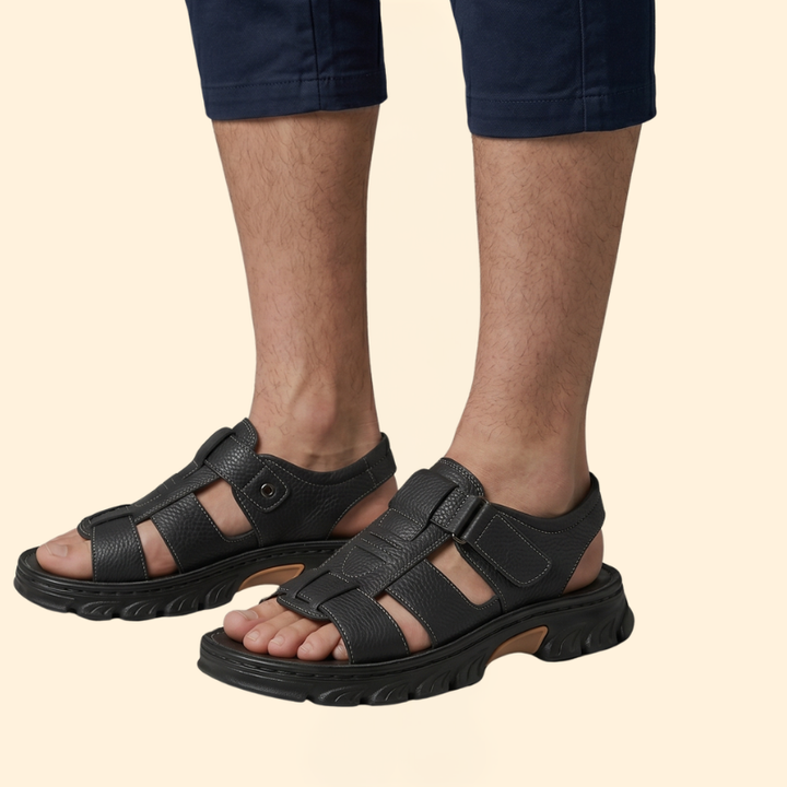 Men's Pebbled Strap Sandals with Fastener