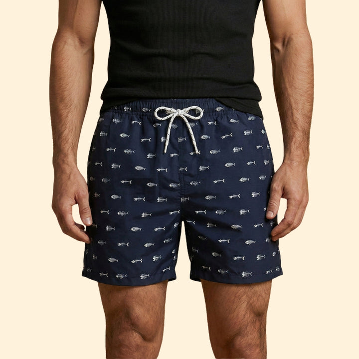 Men’s Printed Swim Shorts with Drawstring Waistband
