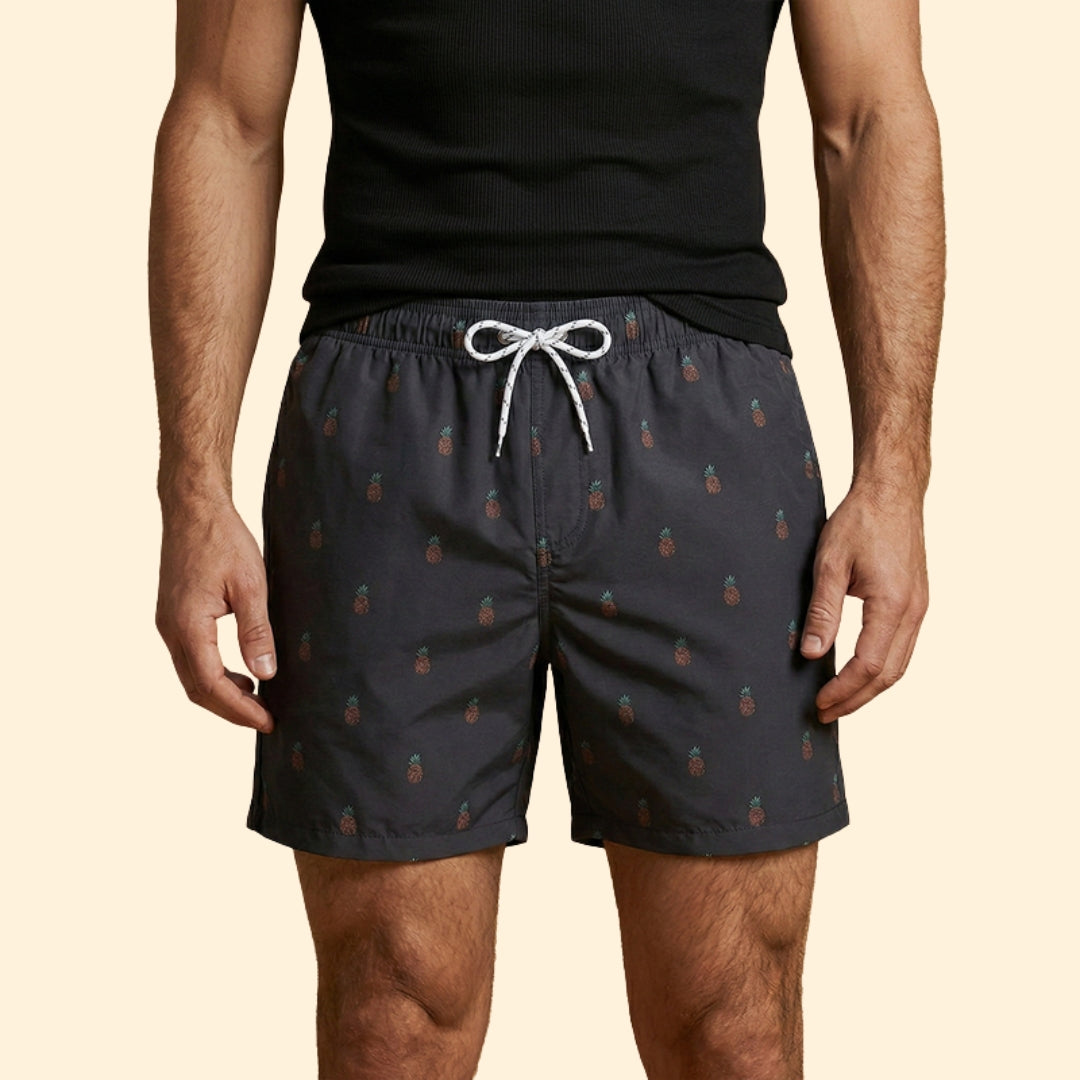 Men’s Printed Swim Shorts with Drawstring Waistband