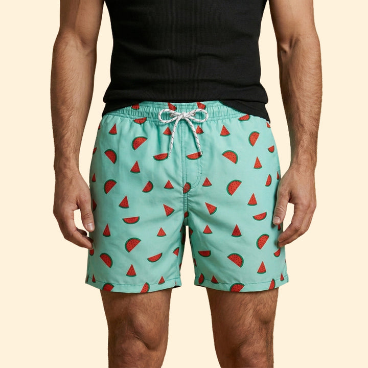 Men’s Printed Swim Shorts with Drawstring Waistband