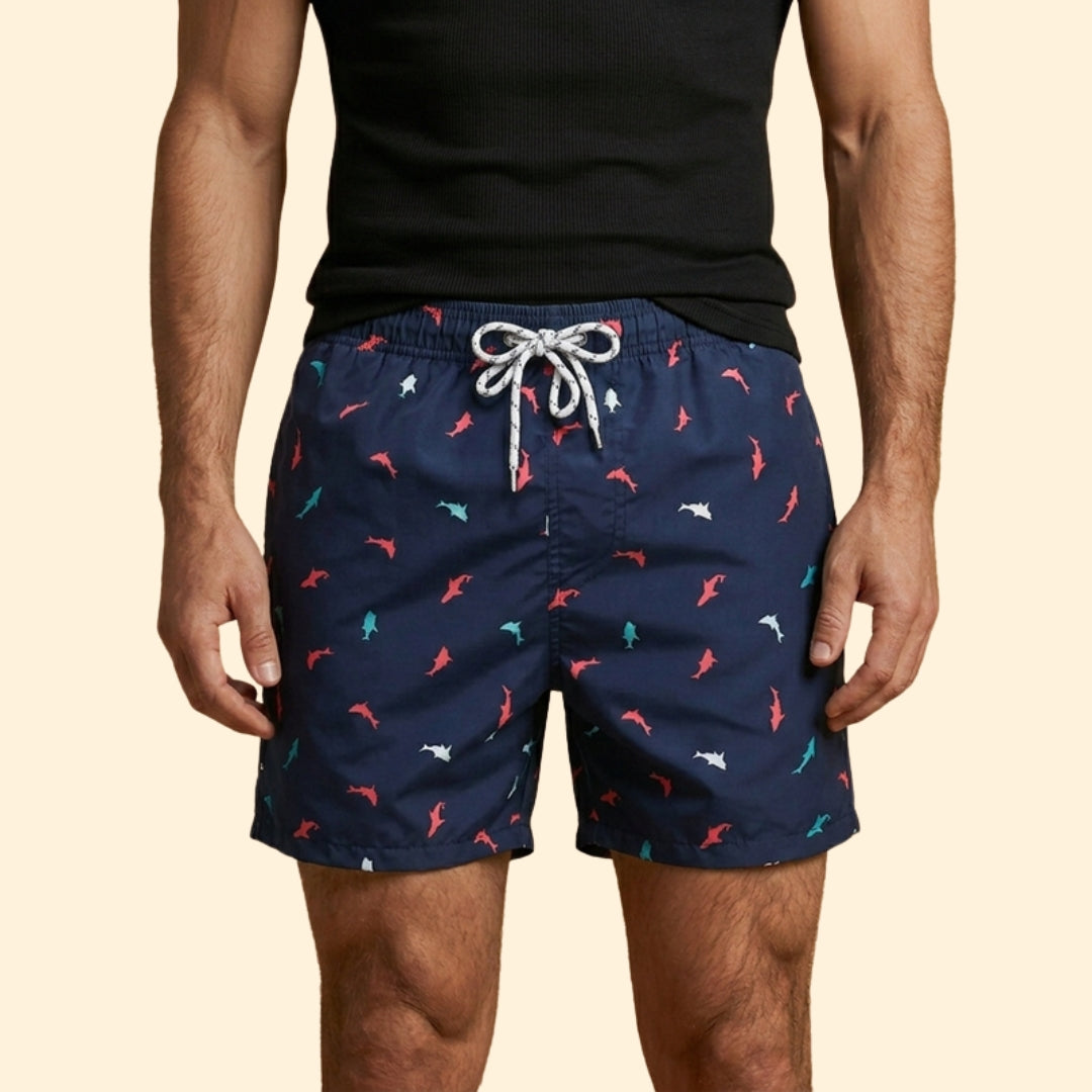Men’s Printed Swim Shorts with Drawstring Waistband
