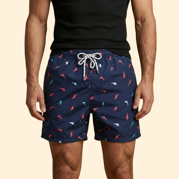 Men’s Printed Swim Shorts with Drawstring Waistband