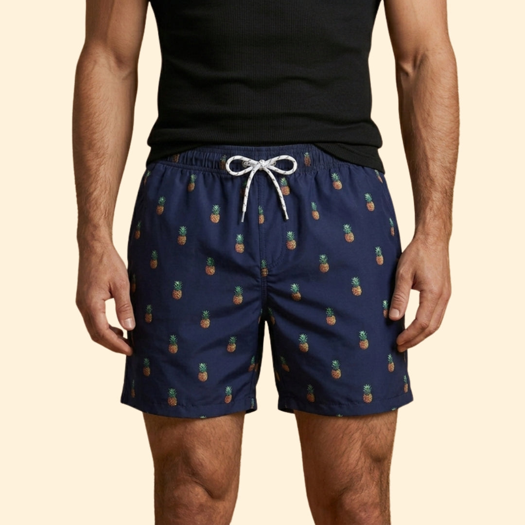 Men’s Printed Swim Shorts with Drawstring Waistband