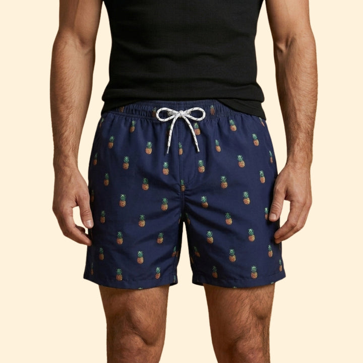 Men’s Printed Swim Shorts with Drawstring Waistband