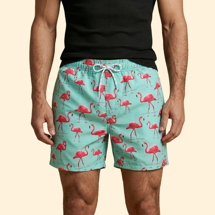 Men’s Printed Swim Shorts with Drawstring Waistband