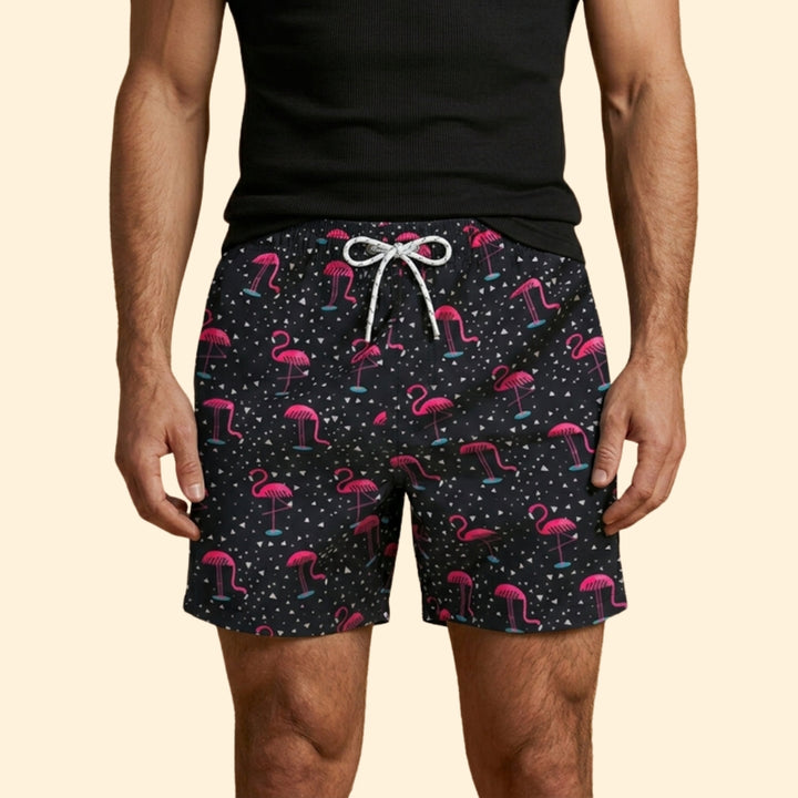 Men’s Printed Swim Shorts with Drawstring Waistband
