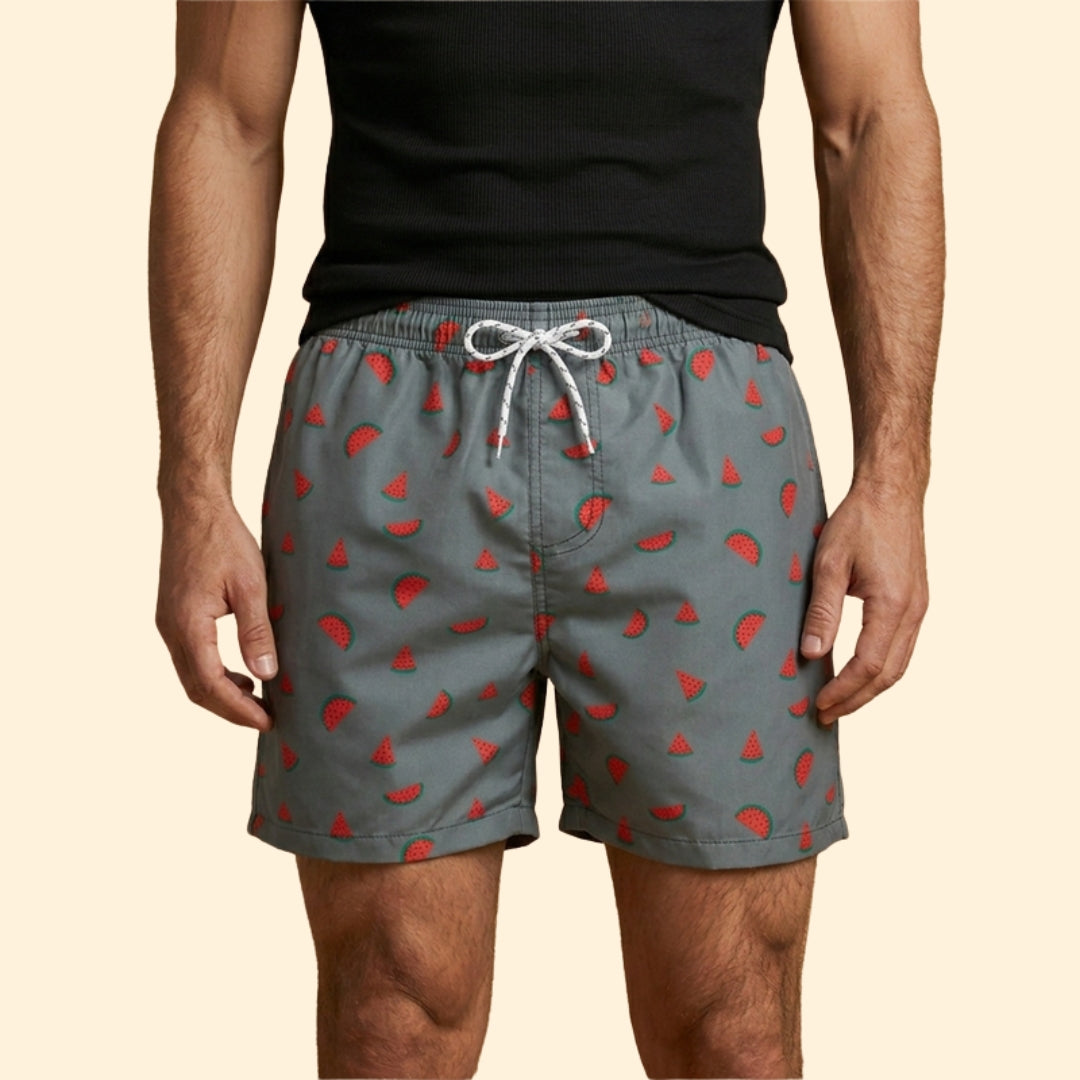 Men’s Printed Swim Shorts with Drawstring Waistband