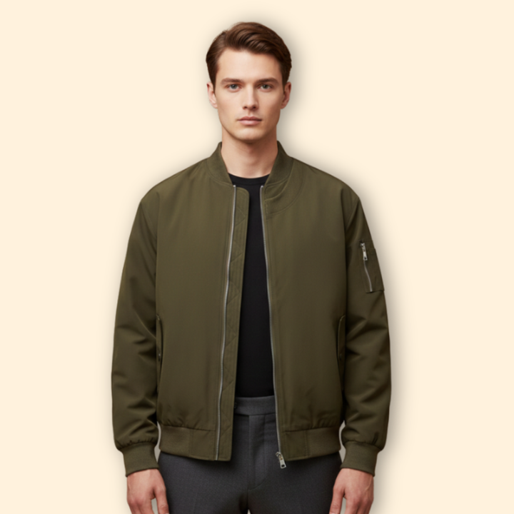 Men’s Casual Bomber Jacket with Front Zipper