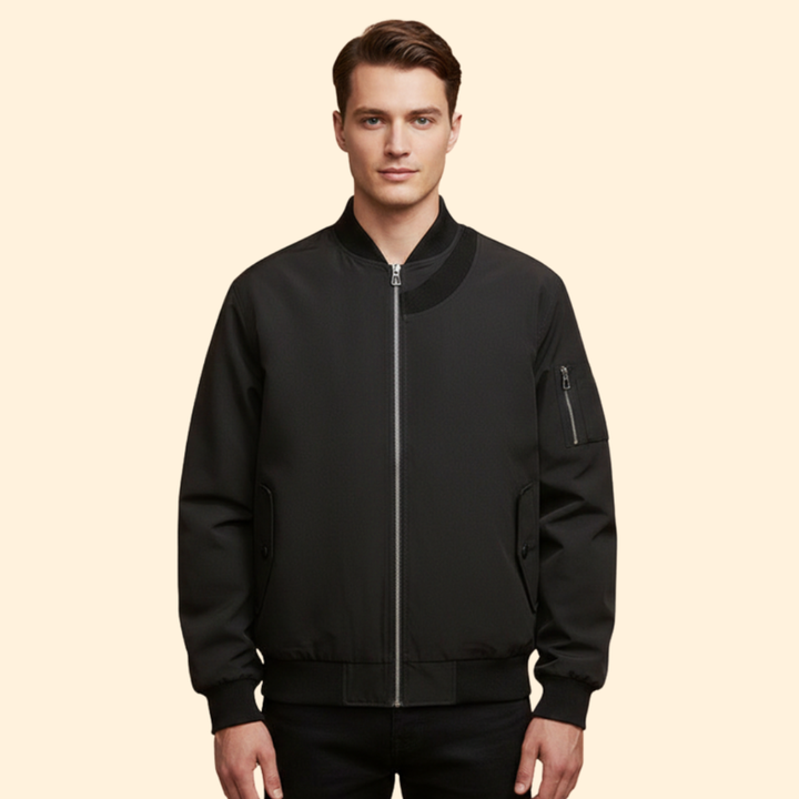 Men’s Casual Bomber Jacket with Front Zipper
