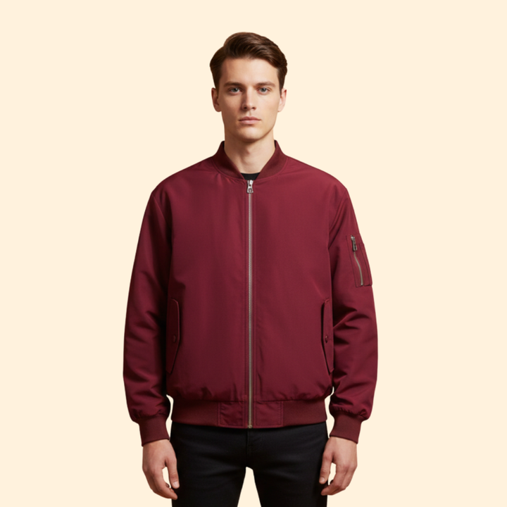 Men’s Casual Bomber Jacket with Front Zipper