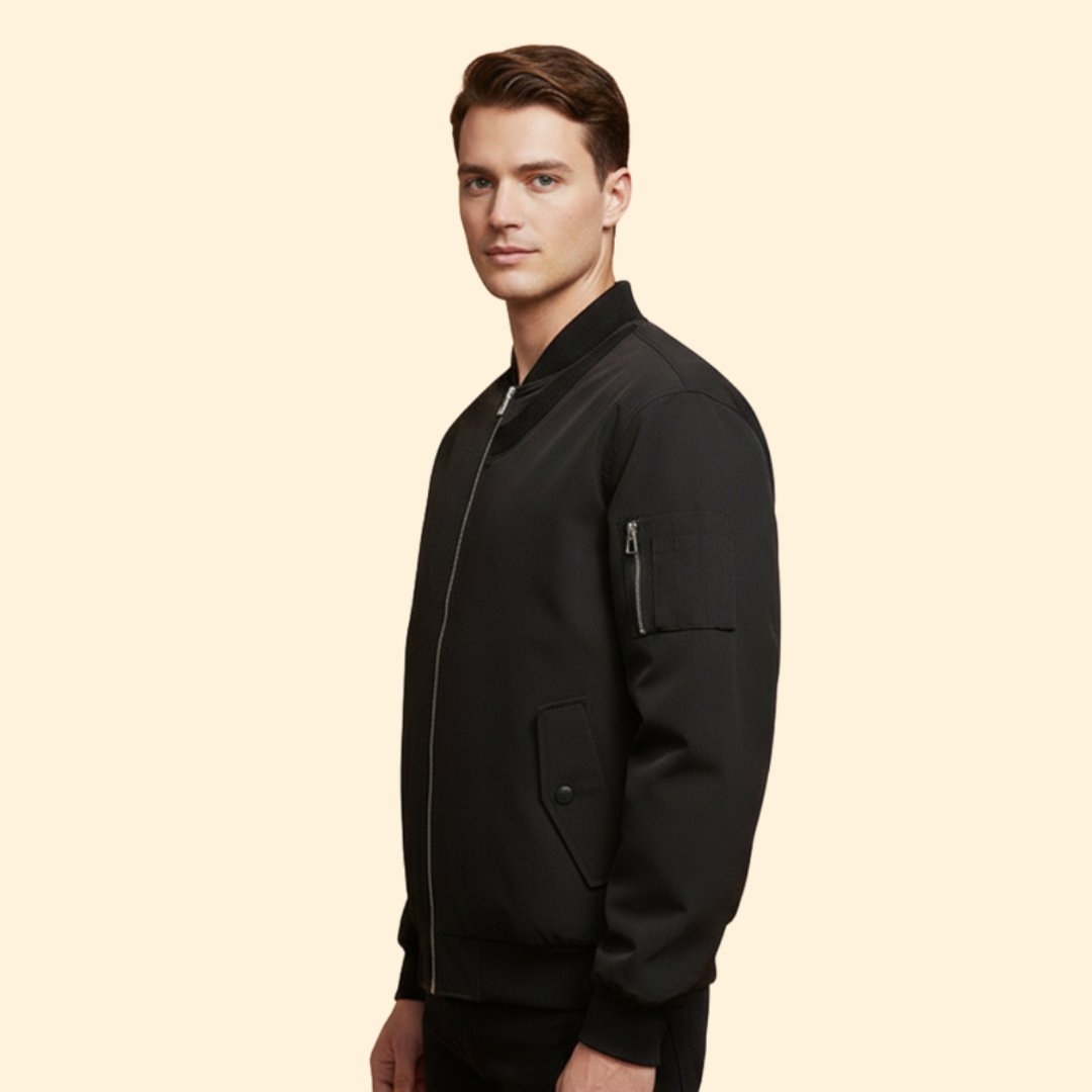Men’s Casual Bomber Jacket with Front Zipper
