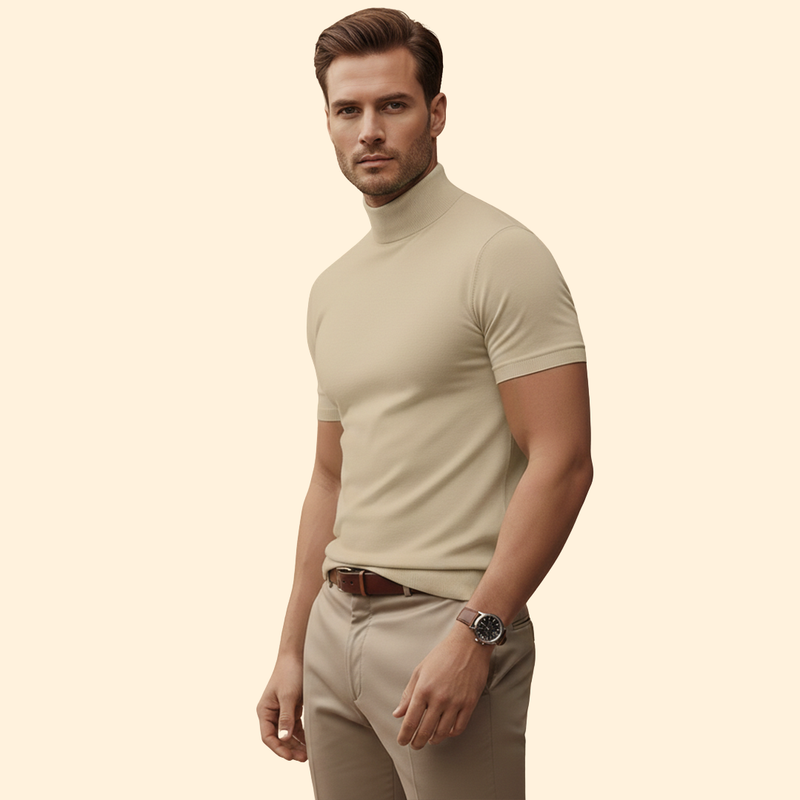 Men’s Roll-Neck T-Shirt with Short Sleeves