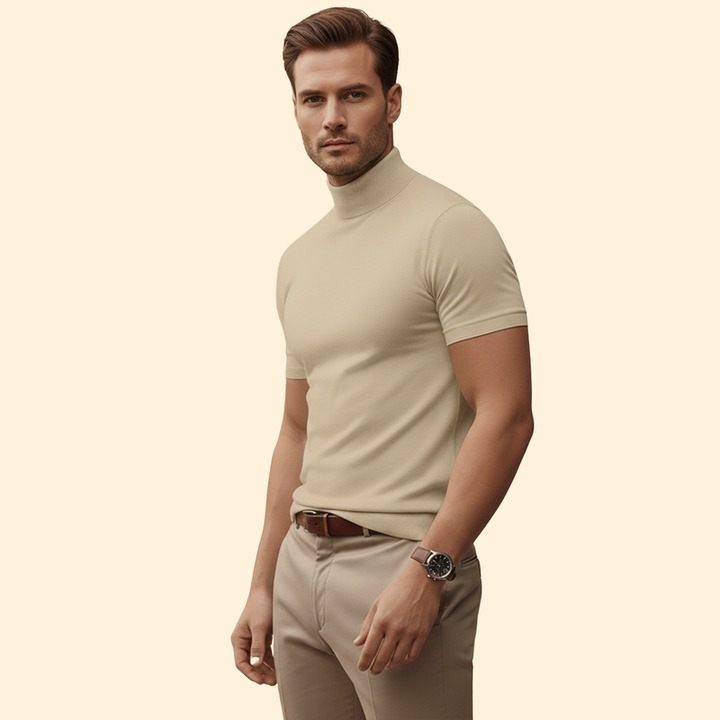 Men’s Roll-Neck T-Shirt with Short Sleeves