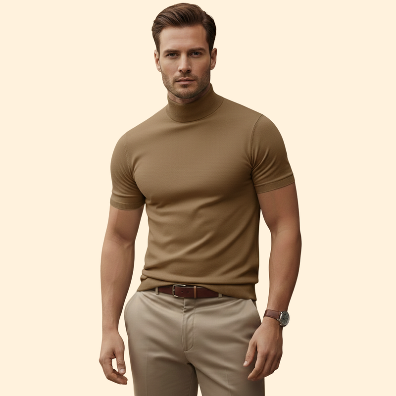 Men’s Roll-Neck T-Shirt with Short Sleeves