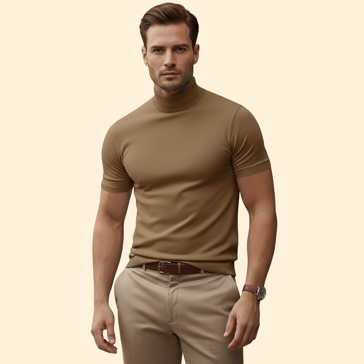 Men’s Roll-Neck T-Shirt with Short Sleeves