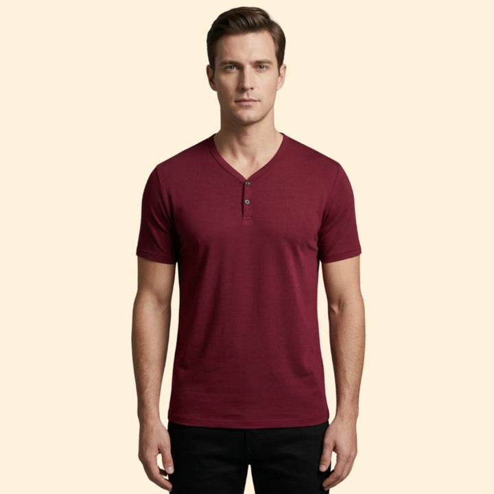 Men’s Short Sleeve Henley T-Shirt with Buttoned Neckline