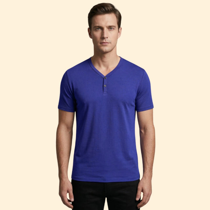 Men’s Short Sleeve Henley T-Shirt with Buttoned Neckline