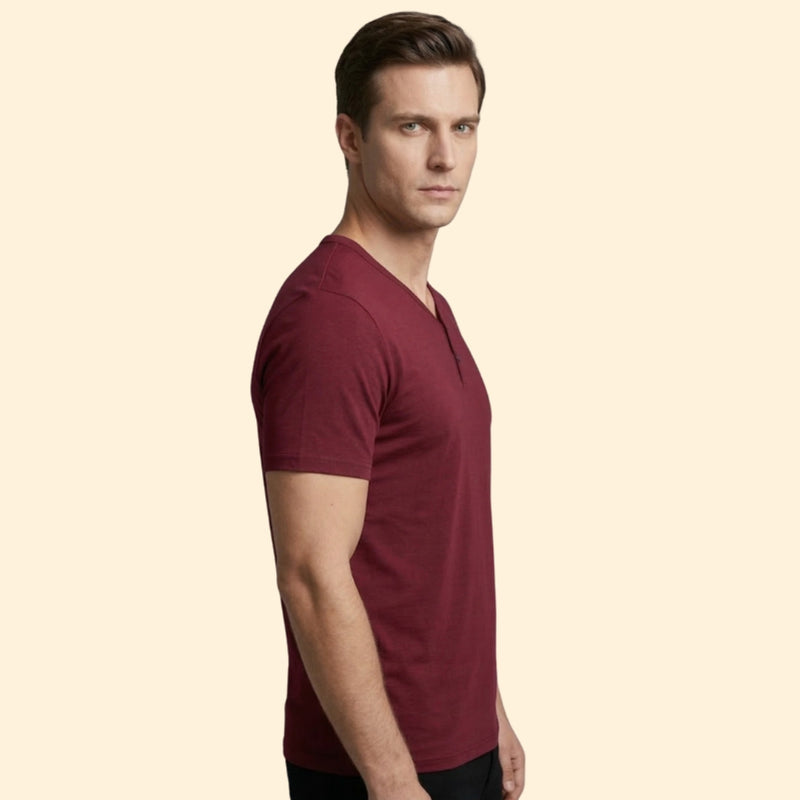 Men’s Short Sleeve Henley T-Shirt with Buttoned Neckline
