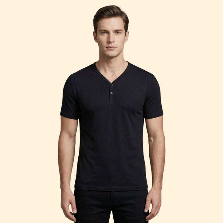 Men’s Short Sleeve Henley T-Shirt with Buttoned Neckline