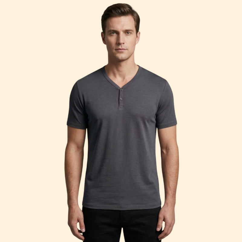 Men’s Short Sleeve Henley T-Shirt with Buttoned Neckline