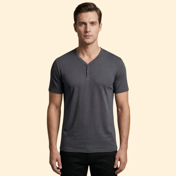 Men’s Short Sleeve Henley T-Shirt with Buttoned Neckline