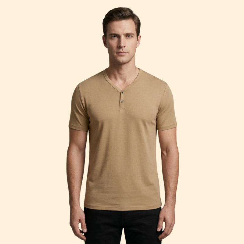 Men’s Short Sleeve Henley T-Shirt with Buttoned Neckline