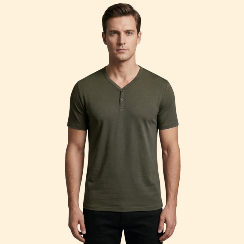 Men’s Short Sleeve Henley T-Shirt with Buttoned Neckline