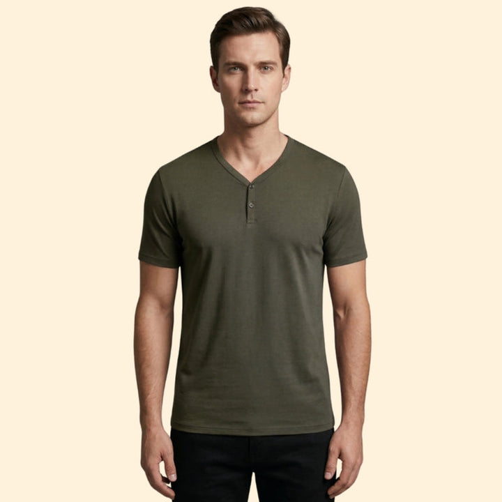 Men’s Short Sleeve Henley T-Shirt with Buttoned Neckline