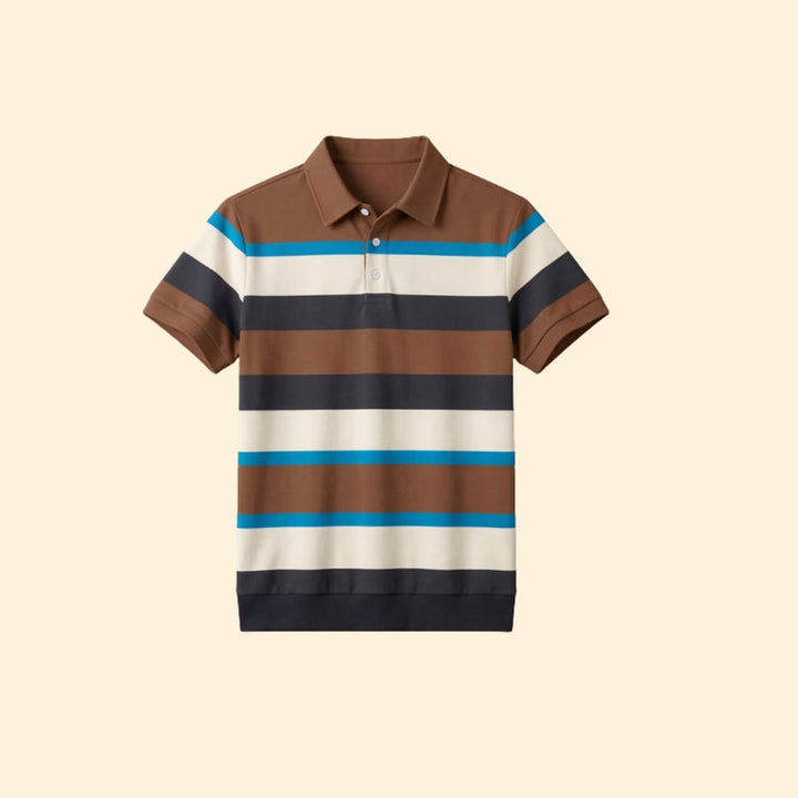 Men’s Short Sleeve Polo Shirt with V-Neck and Stripes