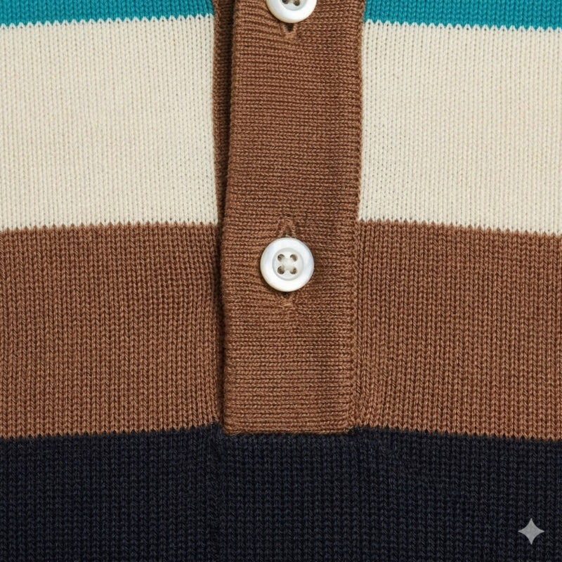 Men’s Short Sleeve Polo Shirt with V-Neck and Stripes