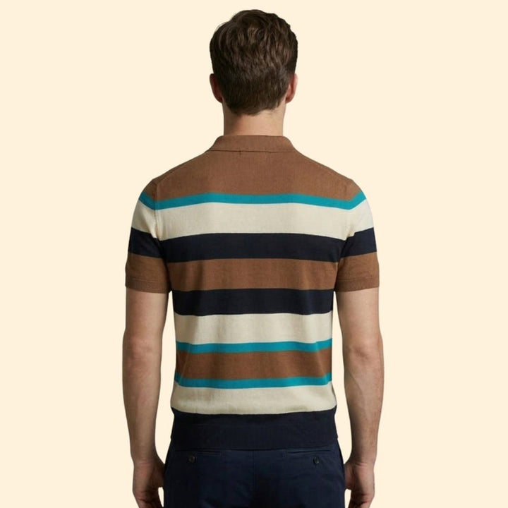 Men’s Short Sleeve Polo Shirt with V-Neck and Stripes