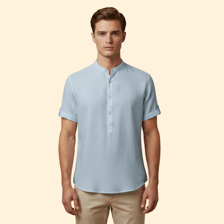 Men’s Short Sleeve Shirt with Stand-Up Collar
