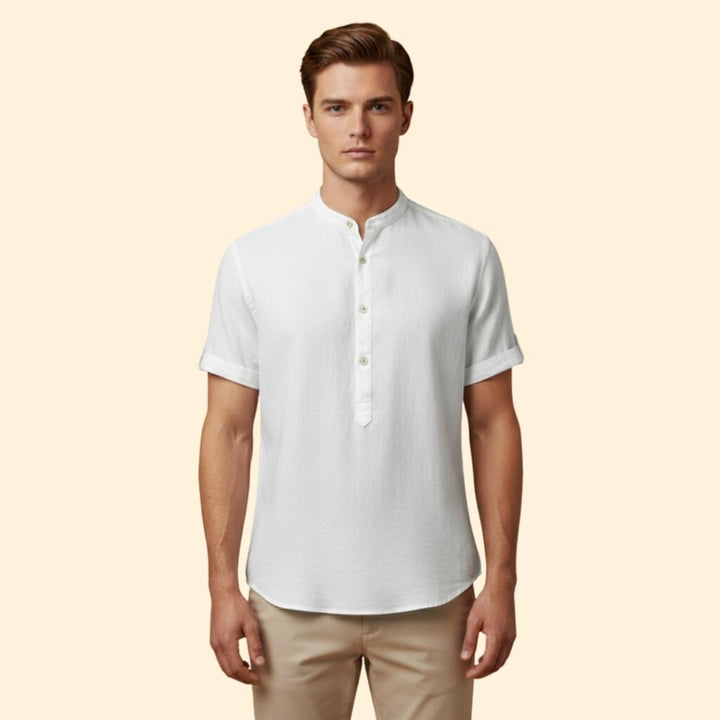 Men’s Short Sleeve Shirt with Stand-Up Collar