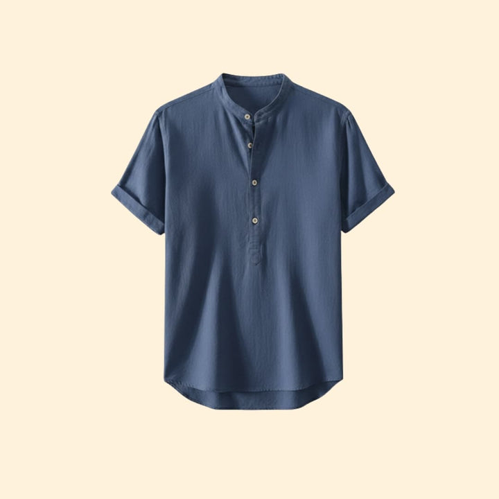 Men’s Short Sleeve Shirt with Stand-Up Collar