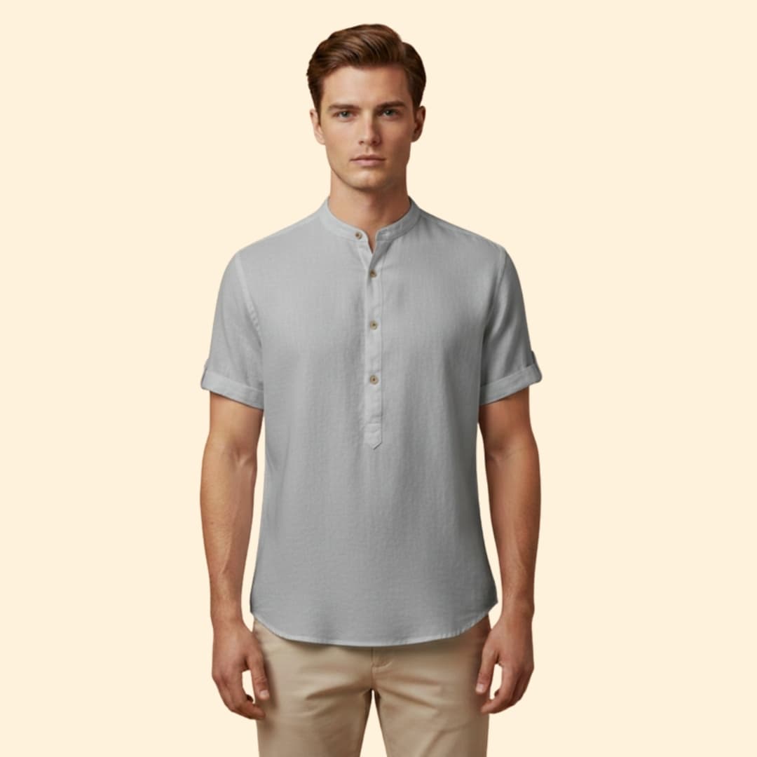 Men’s Short Sleeve Shirt with Stand-Up Collar