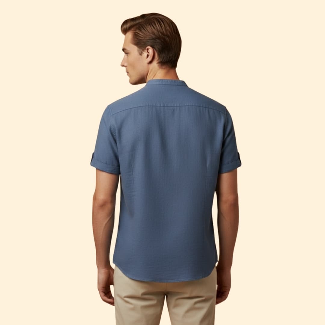 Men’s Short Sleeve Shirt with Stand-Up Collar