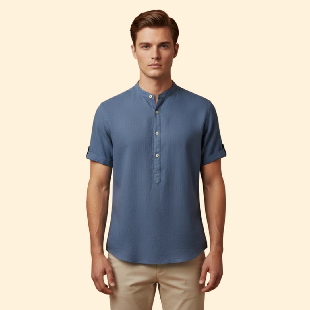 Men’s Short Sleeve Shirt with Stand-Up Collar