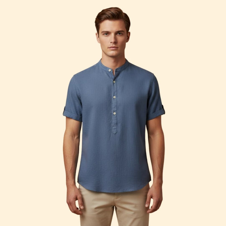 Men’s Short Sleeve Shirt with Stand-Up Collar