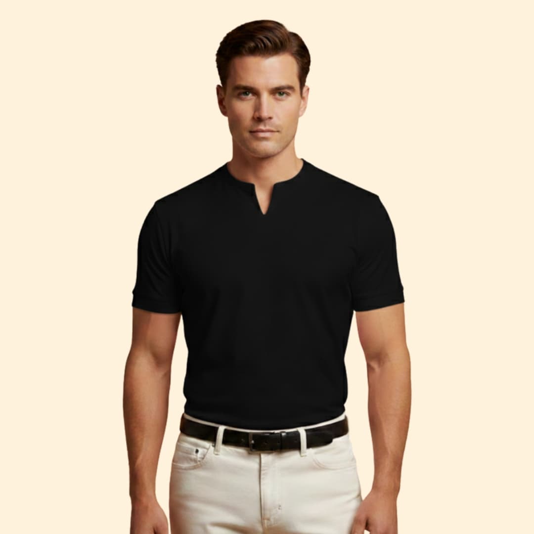 Tommy Men’s Short Sleeve Shirt with V-Neck Design