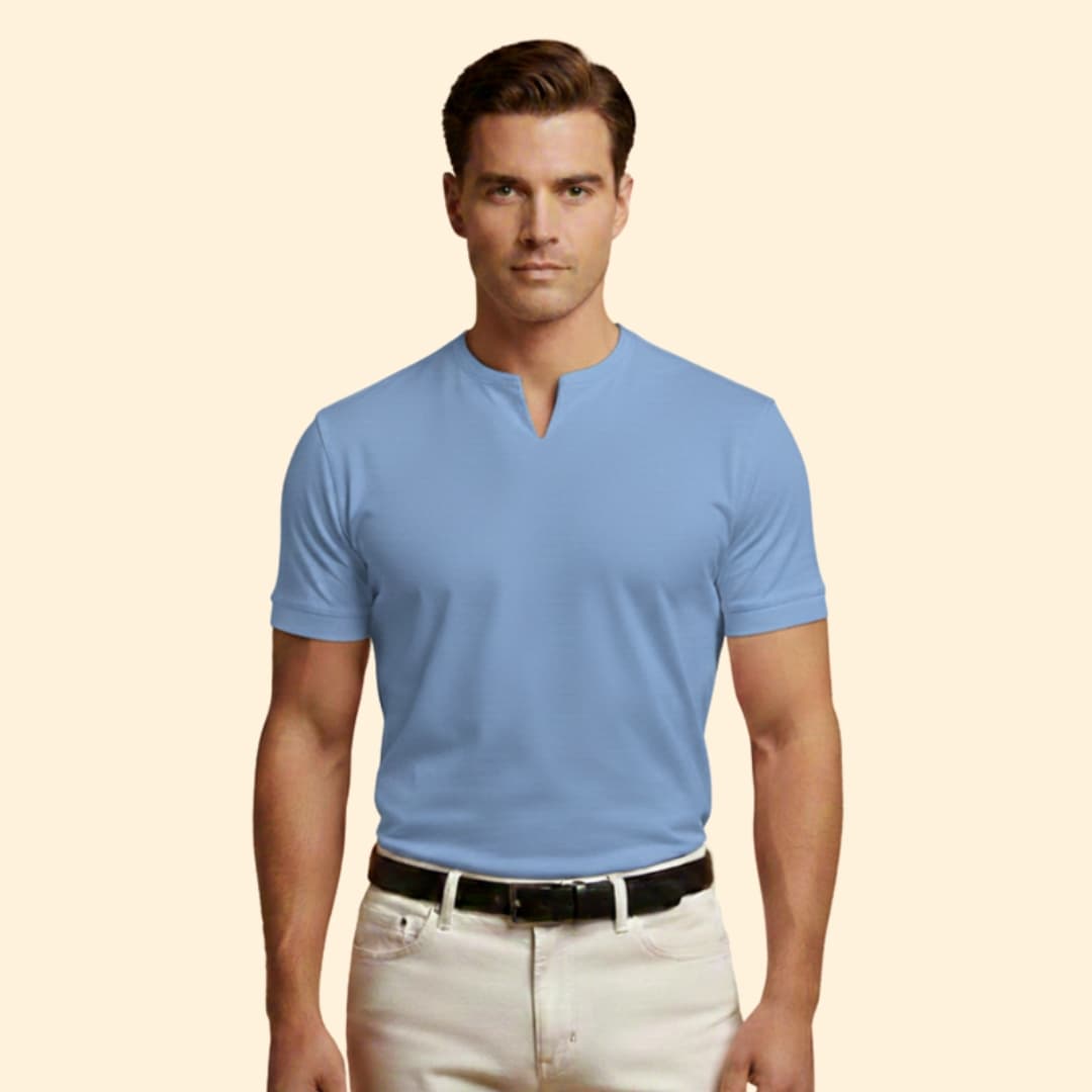 Tommy Men’s Short Sleeve Shirt with V-Neck Design