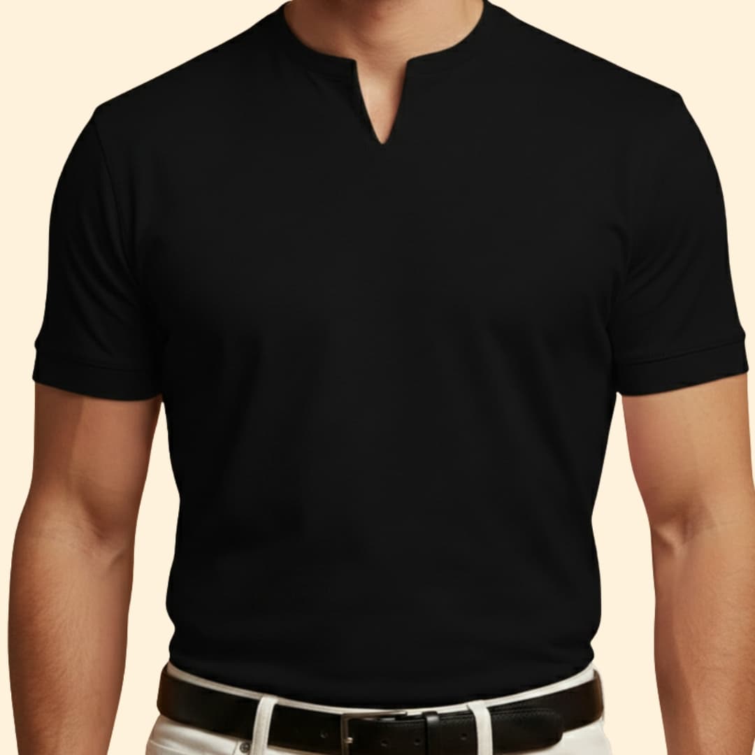 Tommy Men’s Short Sleeve Shirt with V-Neck Design