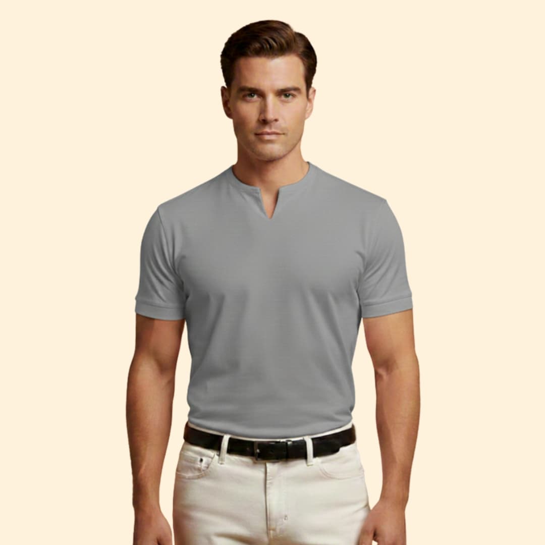 Tommy Men’s Short Sleeve Shirt with V-Neck Design
