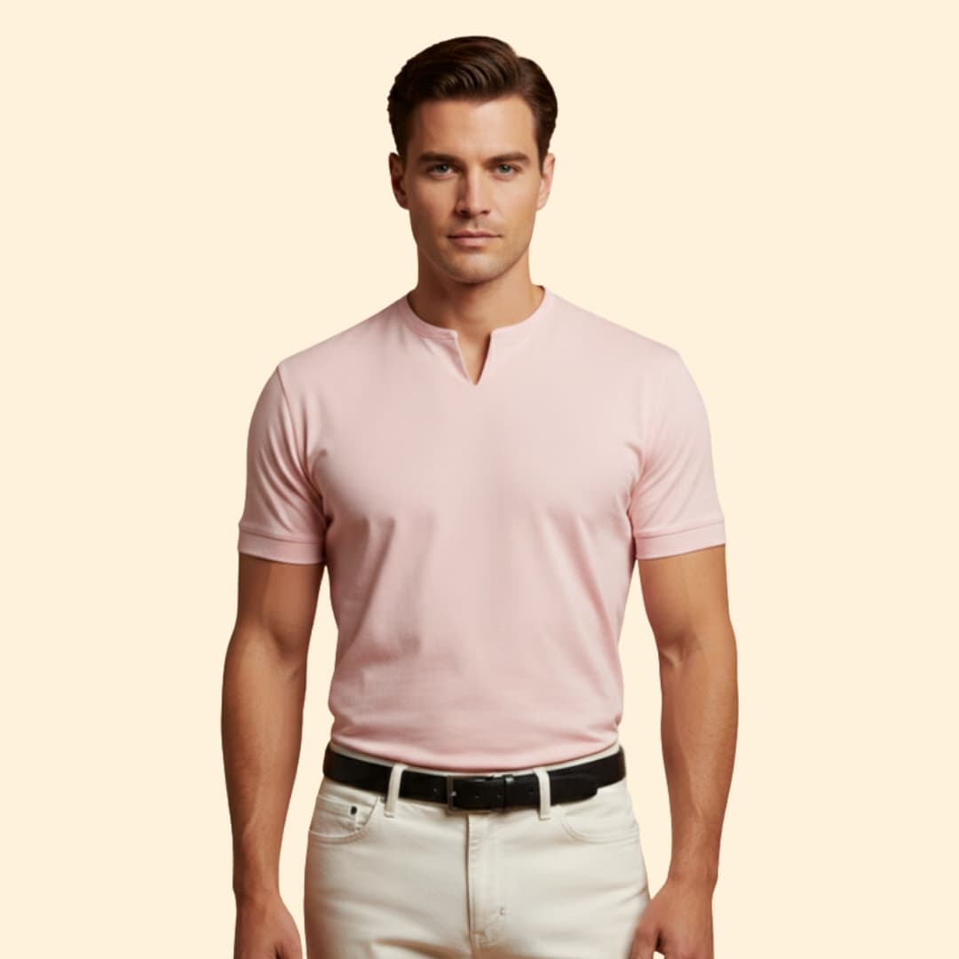 Tommy Men’s Short Sleeve Shirt with V-Neck Design