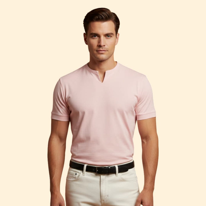 Tommy Men’s Short Sleeve Shirt with V-Neck Design