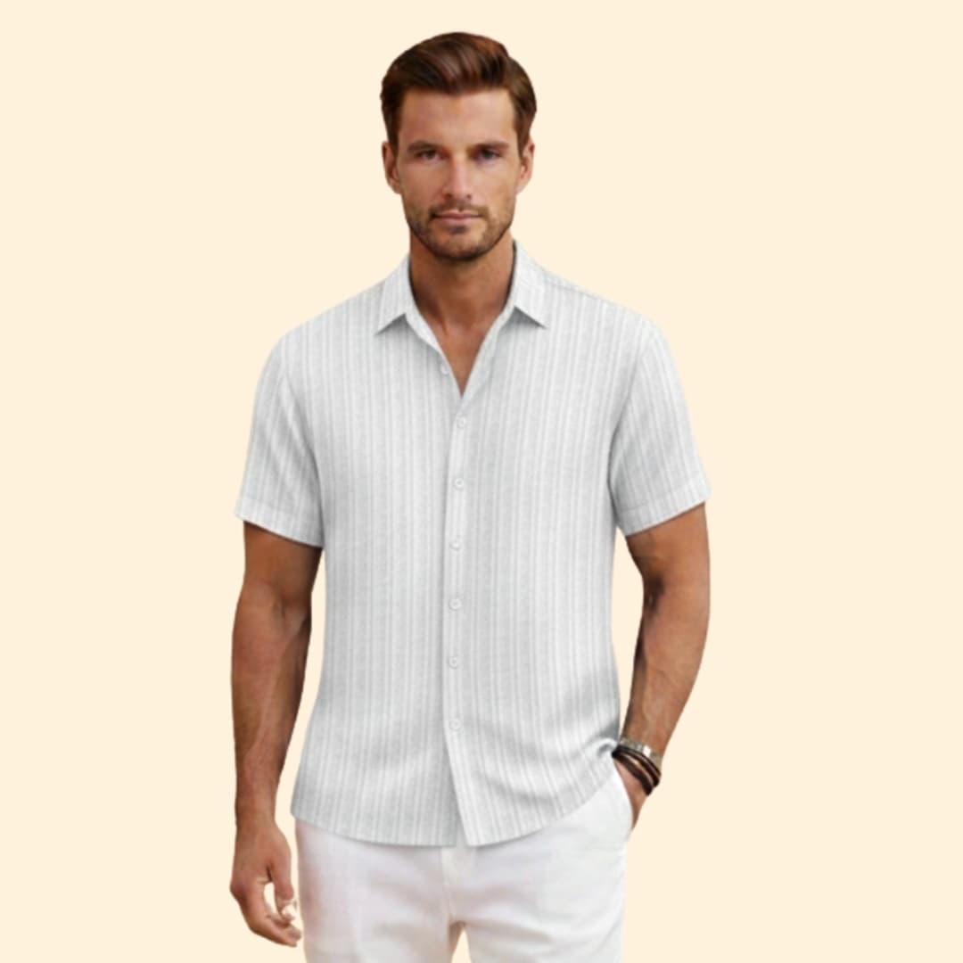 Men’s Short Sleeve Shirt with Vertical Stripes