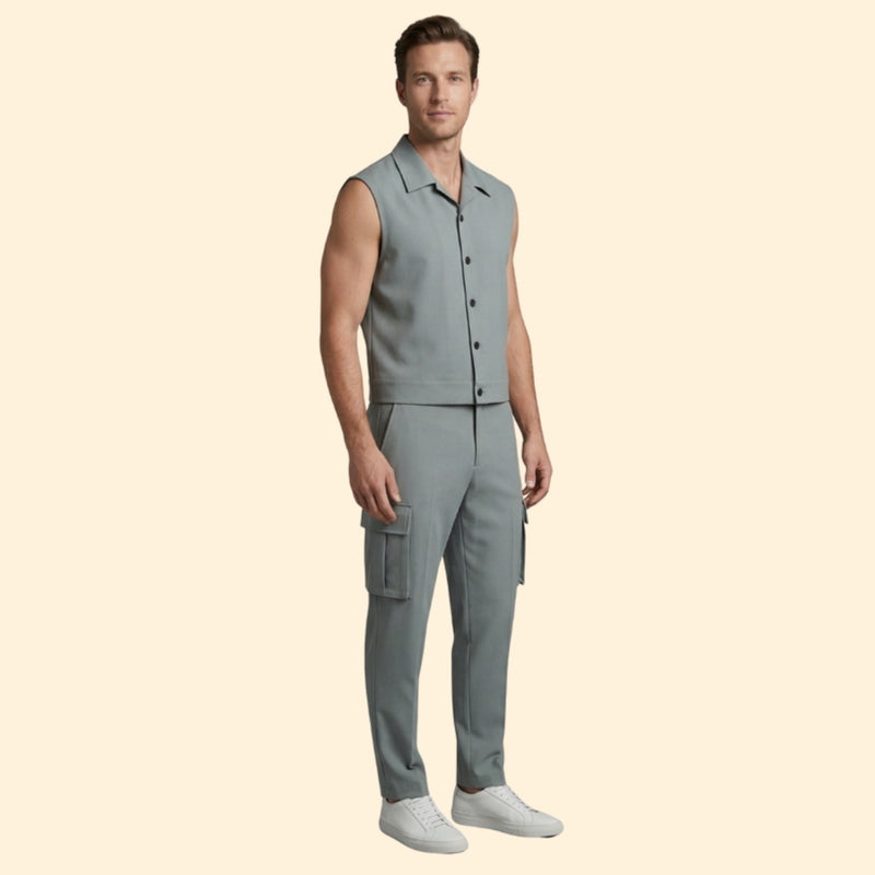 Men’s Sleeveless Jumpsuit with Button Closure