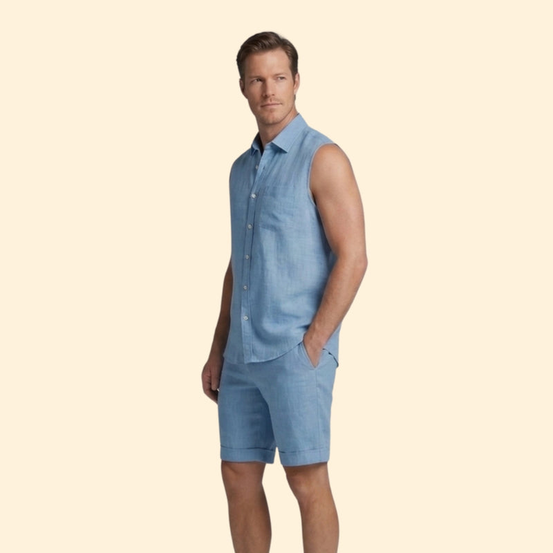 Men’s Sleeveless Shirt and Drawstring Shorts Set