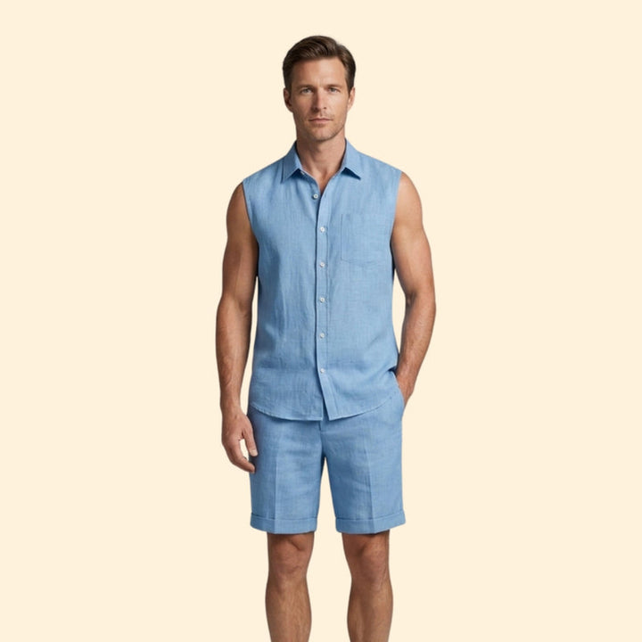 Men’s Sleeveless Shirt and Drawstring Shorts Set