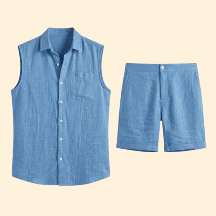 Men’s Sleeveless Shirt and Drawstring Shorts Set